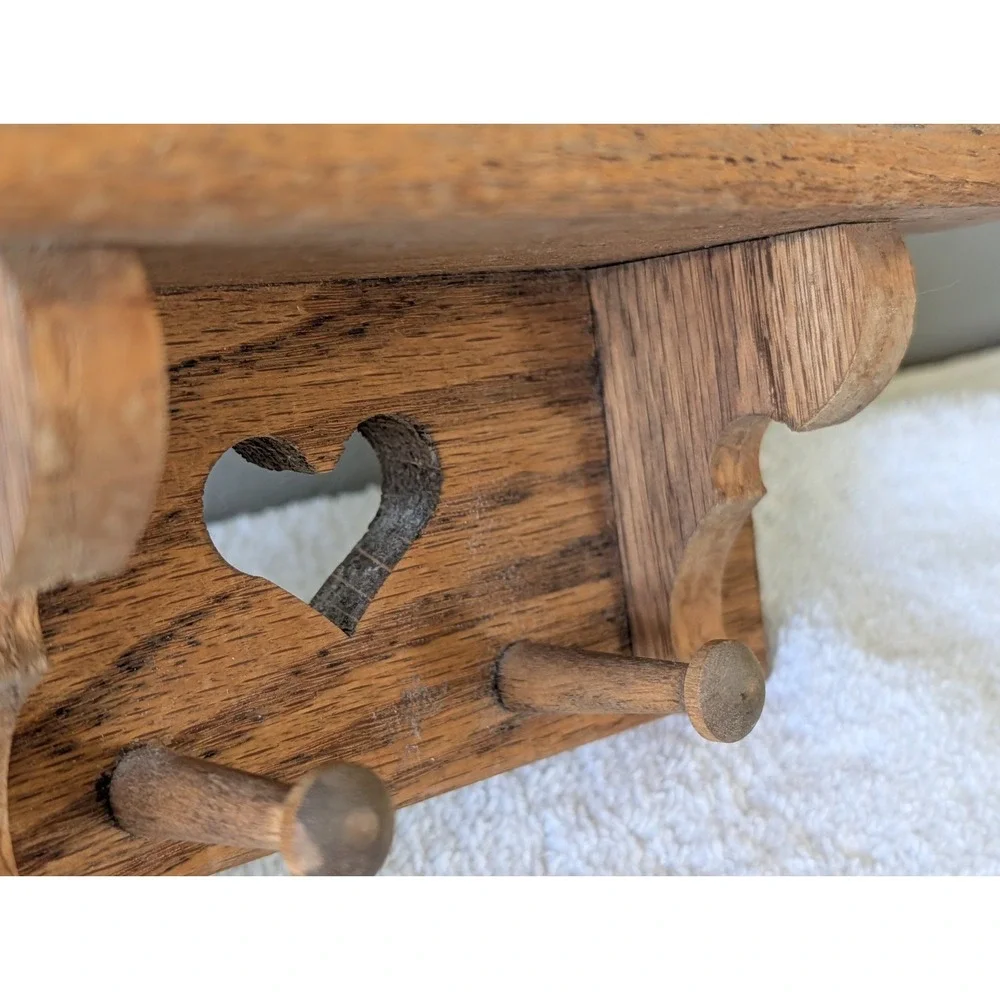 Cottage Core Wooden Heart Hanging Wall Shelf with Pegs Grandmacore 7.5